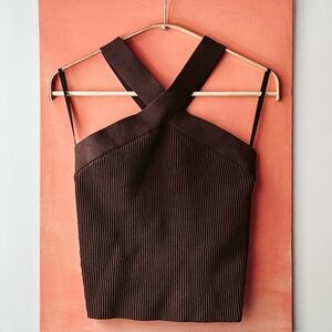 Aritzia Babaton Sculpt Knit Criss Cross Cropped Tank Coffee Bean - Size Small